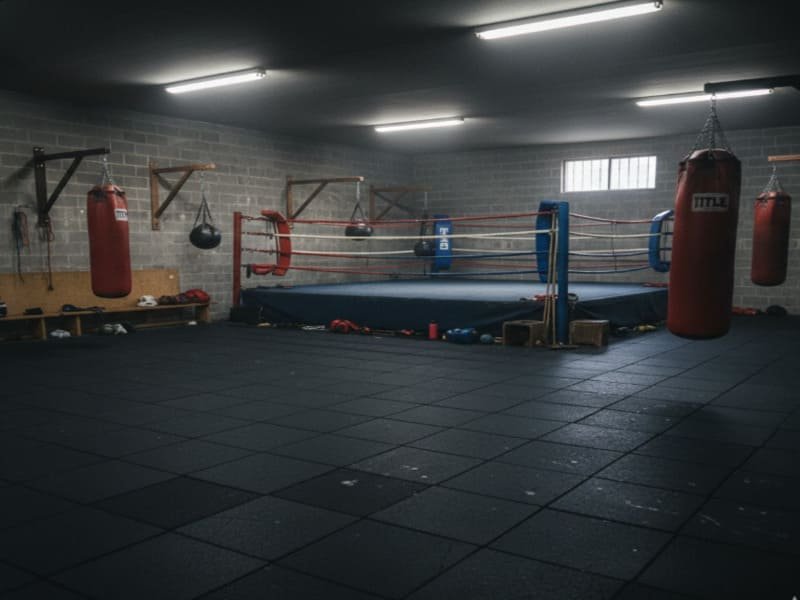Clean concrete subfloor preparation for gym flooring installation